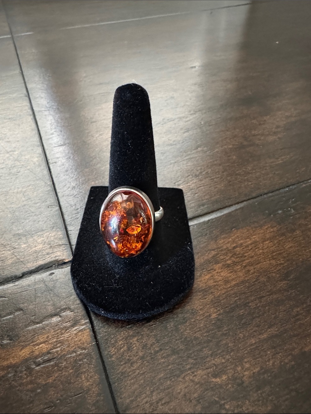 Sterling Silver Amber Oval AMBER Ring - Rich Honey Brown